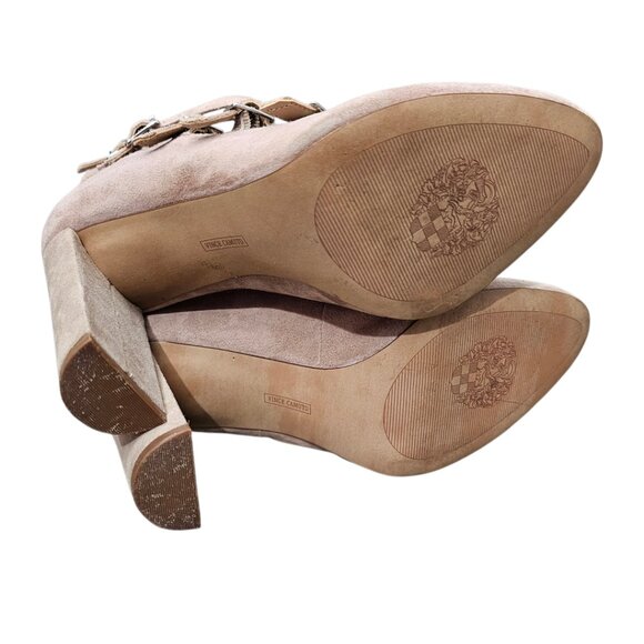 VINCE CAMUTO Dalison Leather Suede Strappy Buckle Chunky Heel Pump Blush Rose - Picture 11 of 14